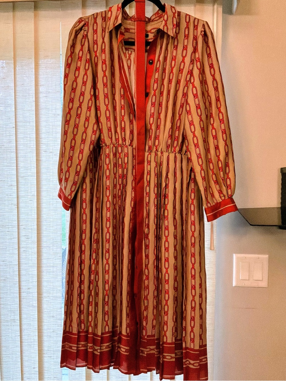 Ann Taylor Petite Chain Print Pleated Midi Shirt Dress 14P